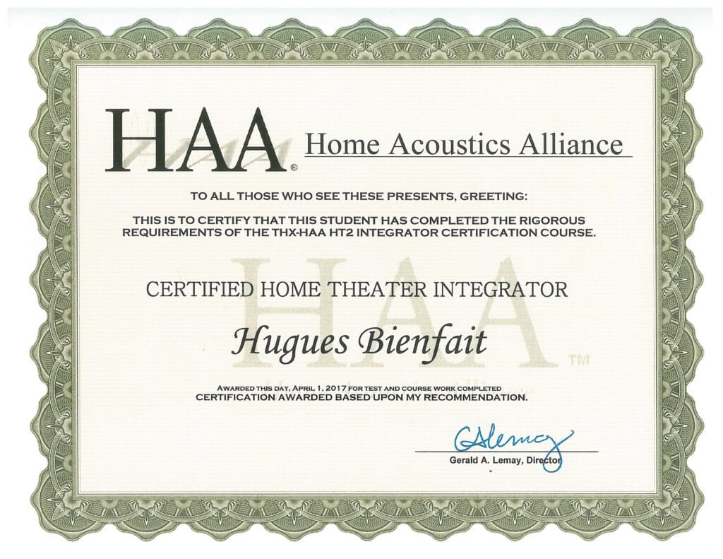 THX HAA HT2 certificate