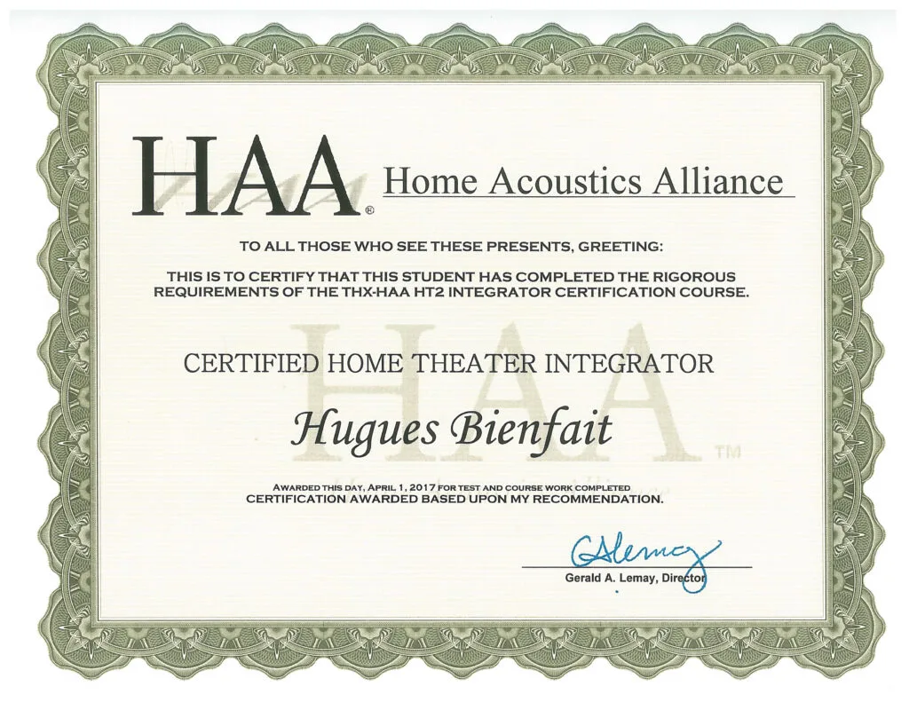 THX HAA HT2 certificate
