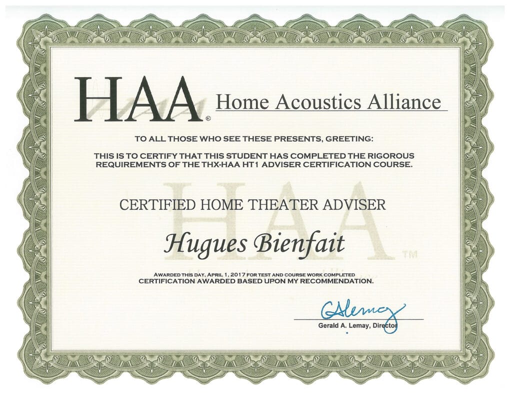 THX HT1 HAA certificate